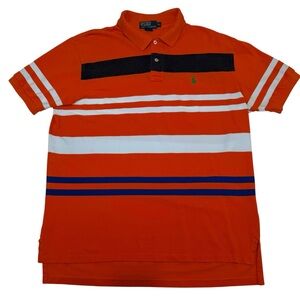Polo by Ralph Lauren Men's Rugby Orange Striped Polo Shirt Size XLarge Vintage